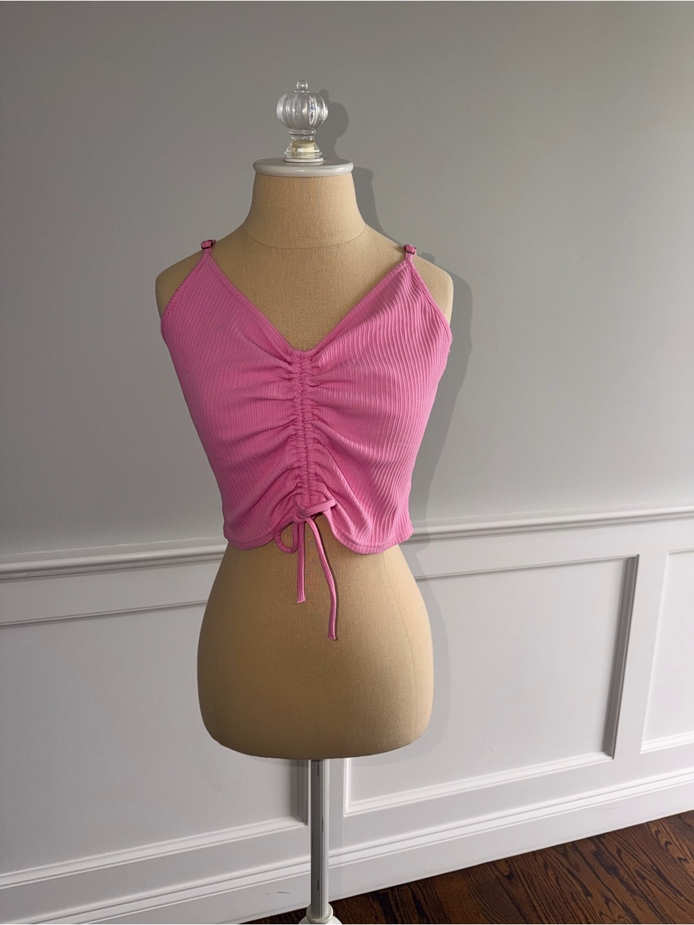 O'Neill Pink Ribbed Ruched Cropped Camisole